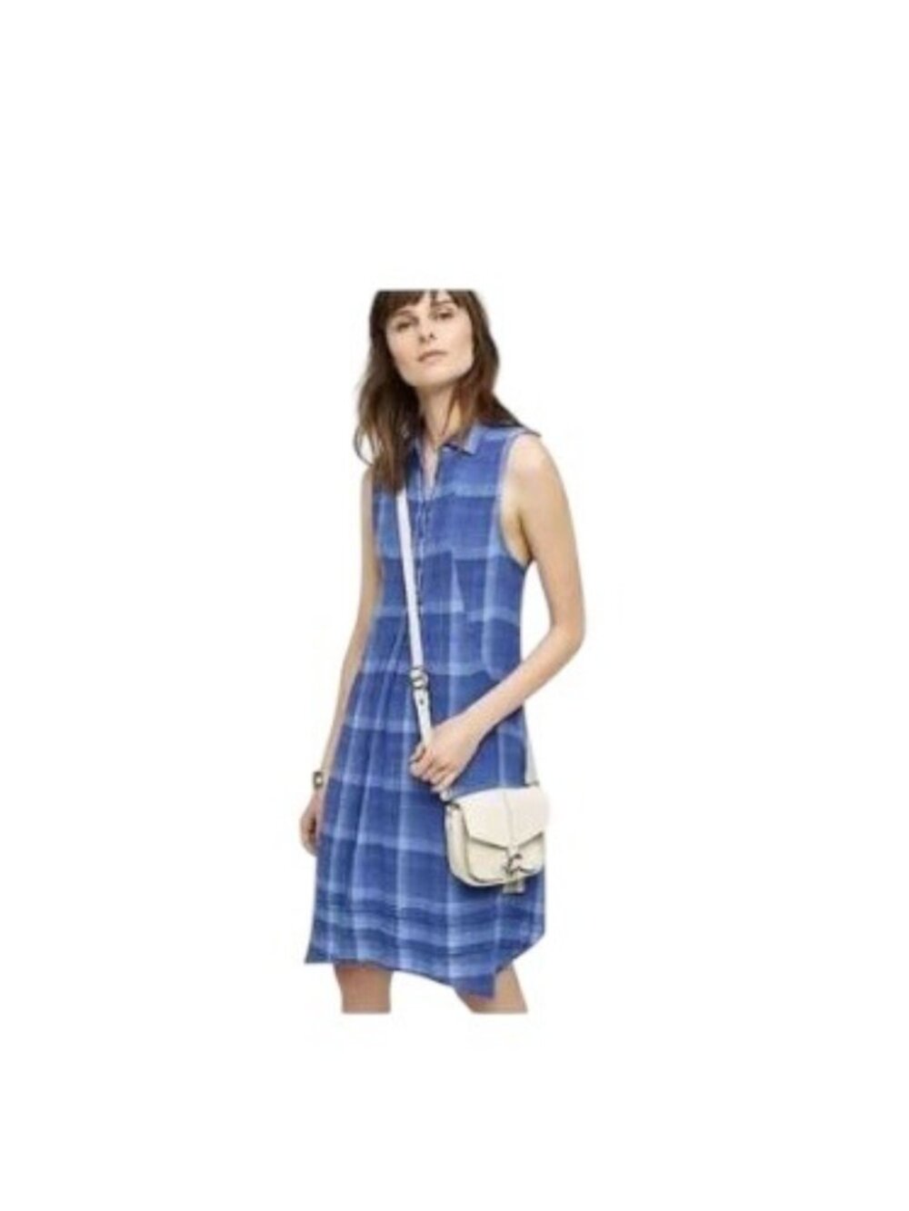 Anthropologie Isabella Sinclair Tillie Linen Plaid Dress Blue Size M Cottagecore